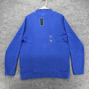Karen Scott Pullover Sweater Womens 2XL Blue Mock Neck 100% Cotton Solid Ribbed